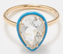 Cocktail Topaz, Enamel & 14kt Gold Ring