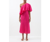Valentina One-shoulder Frilled Linen Dress