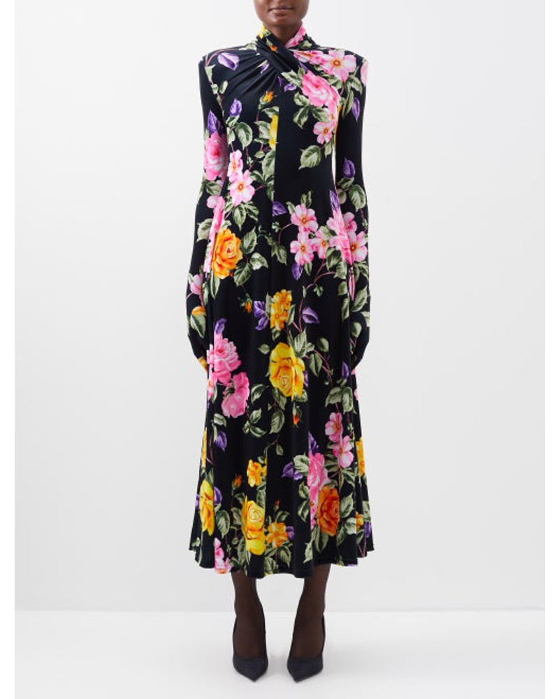 Richard Quinn Damen Floral-print Gloved-sleeve Velvet Dress