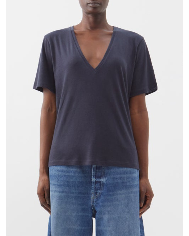 Raey Damen V-neck Relaxed Fit Cotton-blend T-shirt