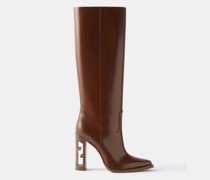 Ff-heel Leather Knee-high Boots