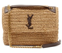 Niki Medium Ysl-plaque Raffia Shoulder Bag