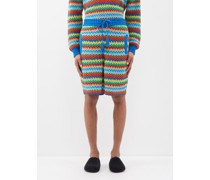 Over The Rainbow Striped Crochet-cotton Shorts