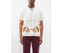 Bird-embroidered Linen Shirt