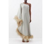 Ubud One-shoulder Feather-trimmed Dress