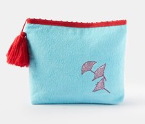 Stingray-embroidered Cotton-terry Pouch