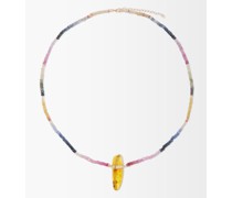 Arizona Light Sapphire, Amber & 14kt Gold Necklace