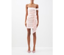 Draped Off-the-shoulder Satin Mini Dress