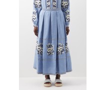 Kristinka Floral-embroidered Linen Midi Skirt