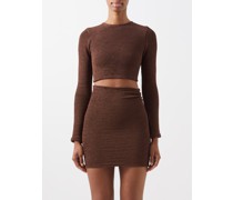 Celeste Cutout-back Crinkle-knit Crop Top