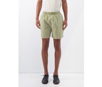 Elasticated-waist Striped Cotton Shorts