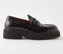Pierced Leather Penny Loafers