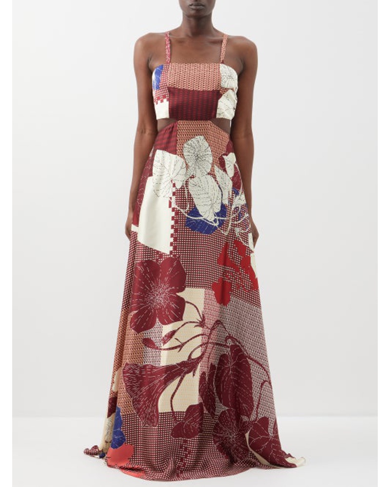Raquel Diniz Damen Bali Patchwork Floral-print Silk-satin Maxi Dress