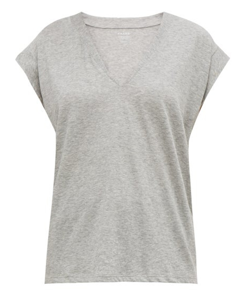 Frame Denim Damen Le Mid V-neck Cotton T-shirt
