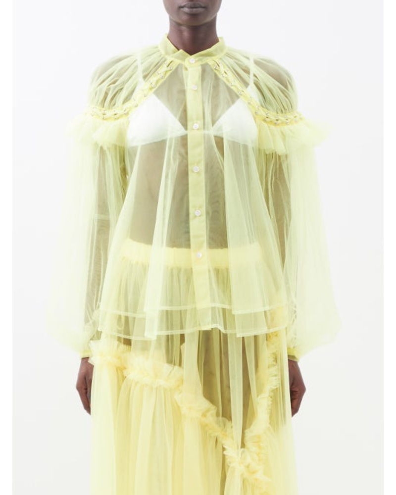 Noir Kei Ninomiya Damen Ruffled Tulle Blouse