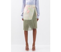 Fringed Floral Satin-jacquard Wrap Skirt