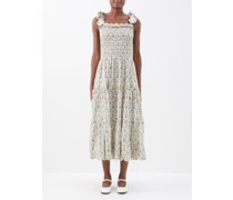 Isa Tie-shoulder Smocked-cotton Midi Dress