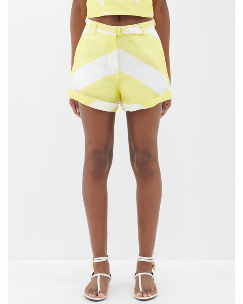 Raquel Diniz Damen Era Geometric-print Linen-blend Shorts