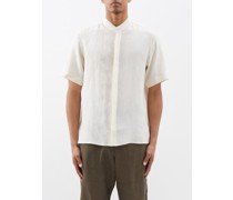 Stand-collar Linen Short-sleeve Shirt