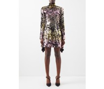 Flip-sequin Fluted-sleeve Mini Dress