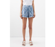 Flower Block-print Cotton-blend Shorts