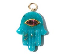 Hamsa Amethyst, Chrysocolla & 14kt Gold Charm