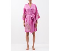 Lace-trimmed Silk-satin Robe