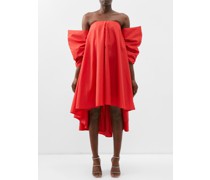 Back-bow Off-the-shoulder Recycled-satin Dress
