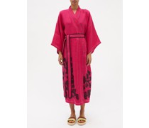 Mitsuko Floral-appliqué Linen Wrap Dress