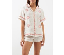 Helios Sun-embroidered Linen Pyjamas