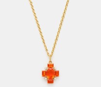 Fire Opal, Pearl & 18kt Gold Necklace
