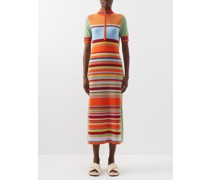 Alexandra Striped Half-zip Wool Midi Dress
