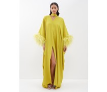 Feather-trimmed Crepe Kaftan Gown