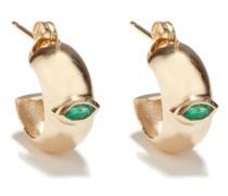 Emerald & 14kt Gold Hoop Earrings