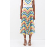 Jupe midi en satin plissé à rayures Uni