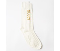 Logo-intarsia Ribbed Cotton-jersey Socks