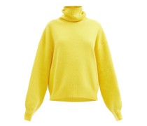 Cropped Displaced-sleeve Roll-neck Wool Sweater