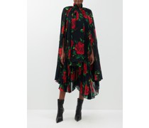 Grace Asymmetric Rose-print Chiffon Cape Dress