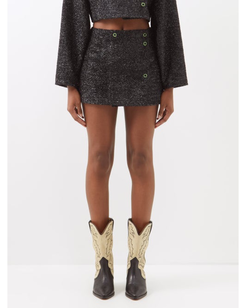Ganni Damen Eyelet Lurex Wraparound Mini Skirt