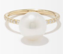 Gumball Diamond, Pearl & 18kt Gold Ring