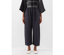 Cropped Linen Wide-leg Trousers