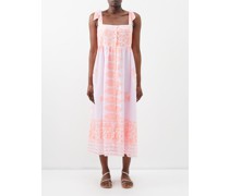 Tie-shoulder Printed Cotton Midi Dress