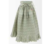 Chloe Floral-print Scalloped Cotton-poplin Skirt