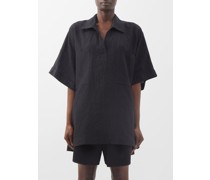 Patch-pocket Linen Smock Top