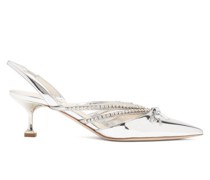 Crystal-embellished Patent-leather Slingback Pumps