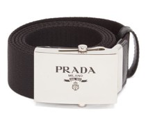 Logo-engraved Leather-trimmed Canvas Belt