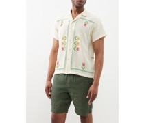 Floral-embroidered Cotton Cross-stitched Shirt