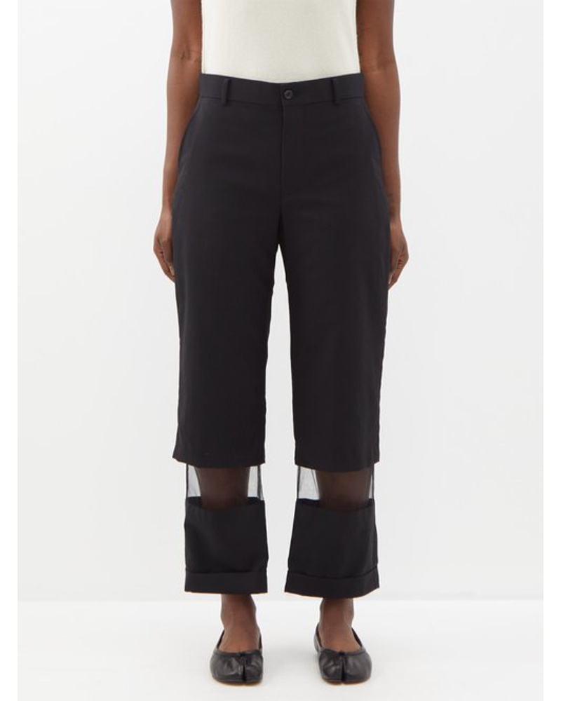 Noir Kei Ninomiya Damen Tulle-panel Straight-leg Wool-gabardine Trousers
