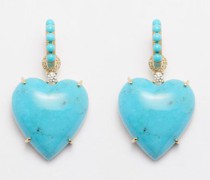 Heart Diamond, Turquoise & 18kt Gold Drop Earrings