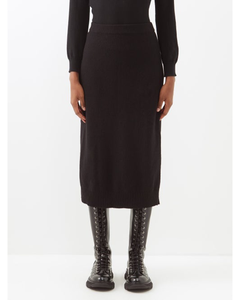 Moncler Damen Side-slit Cashmere-blend Midi Skirt